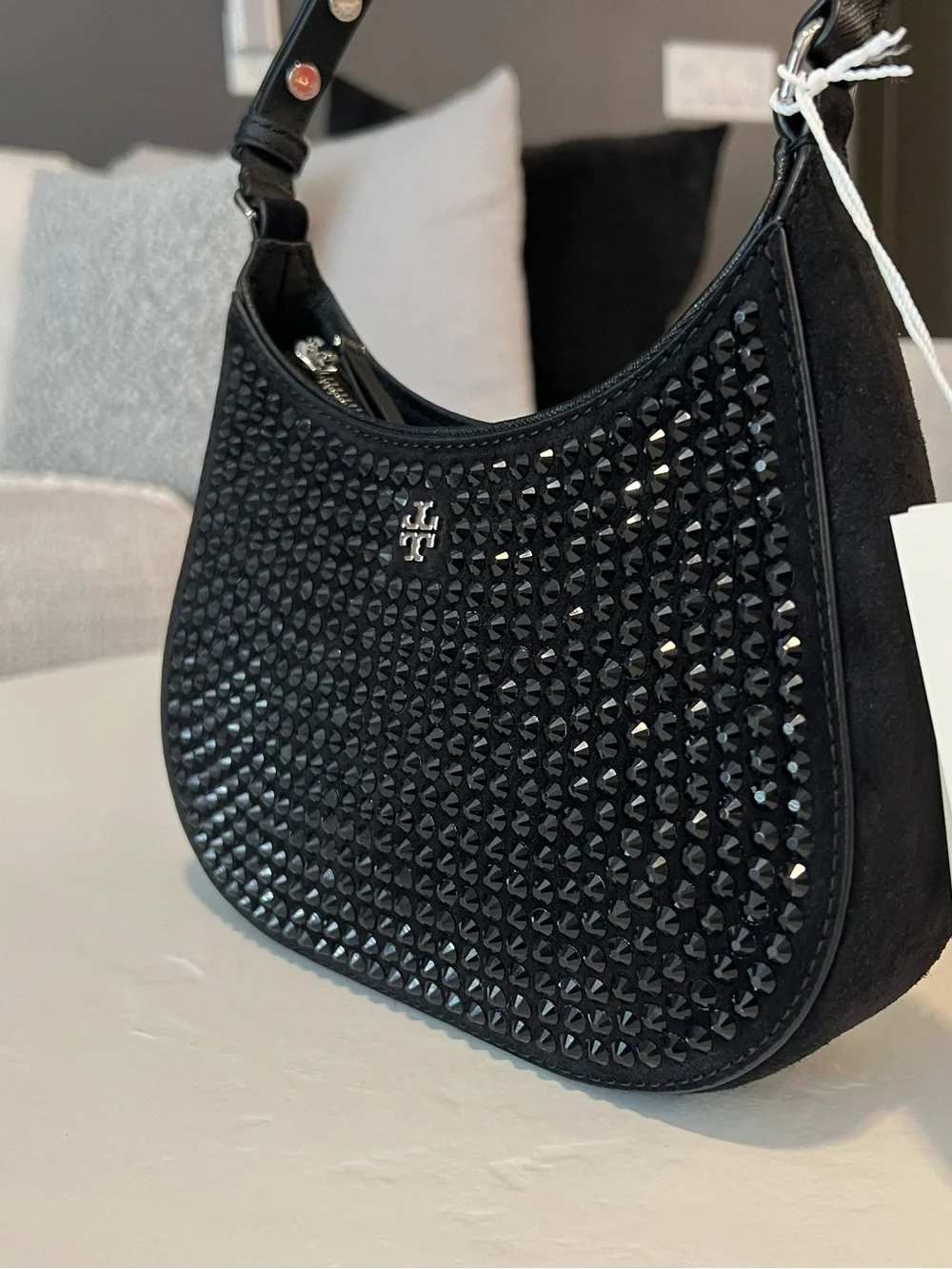 Tory Burch Emerson Crystal Shoulder Bag In Black